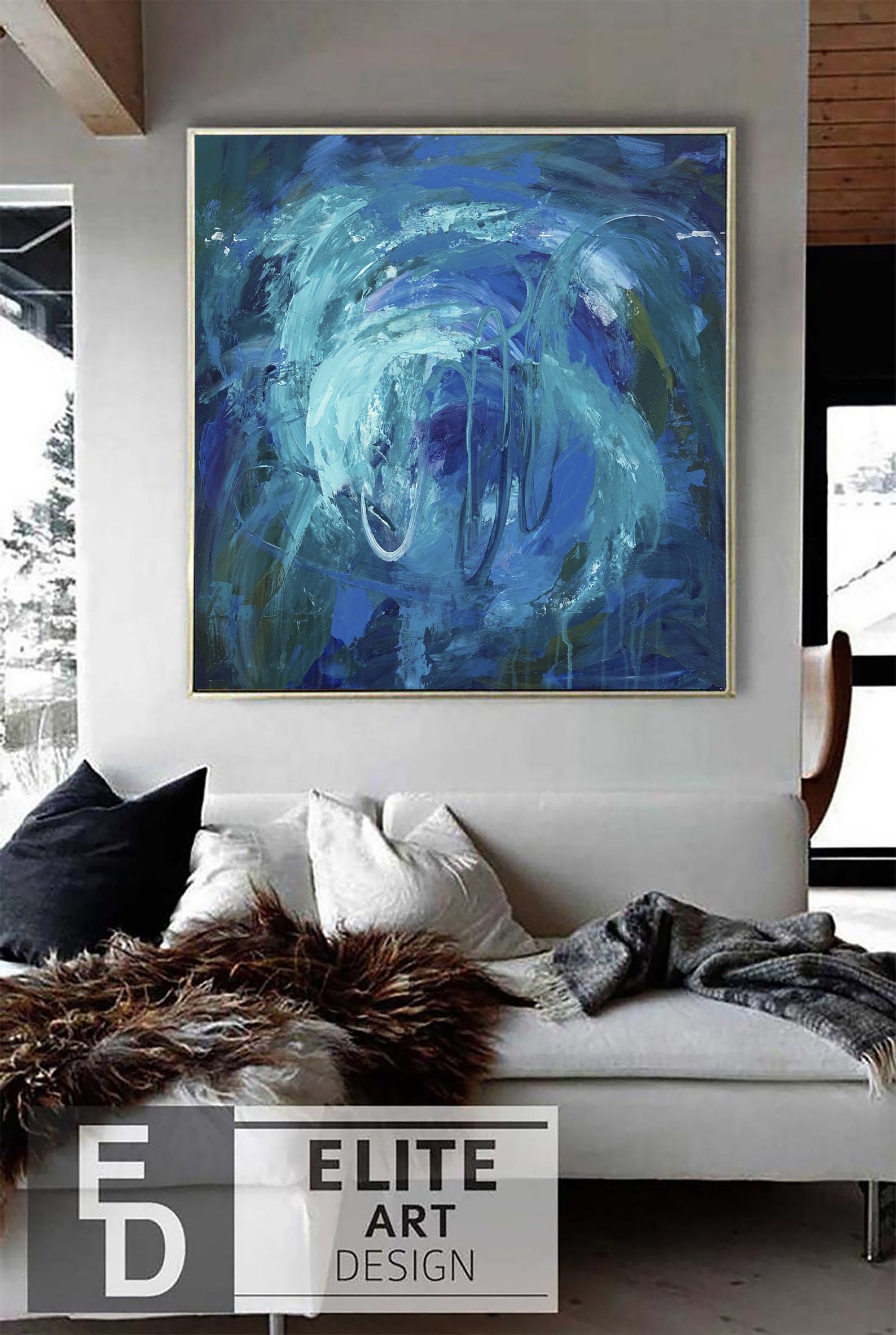 Large Original Abstract Blue Paintings On Canvas Abstract Etsy