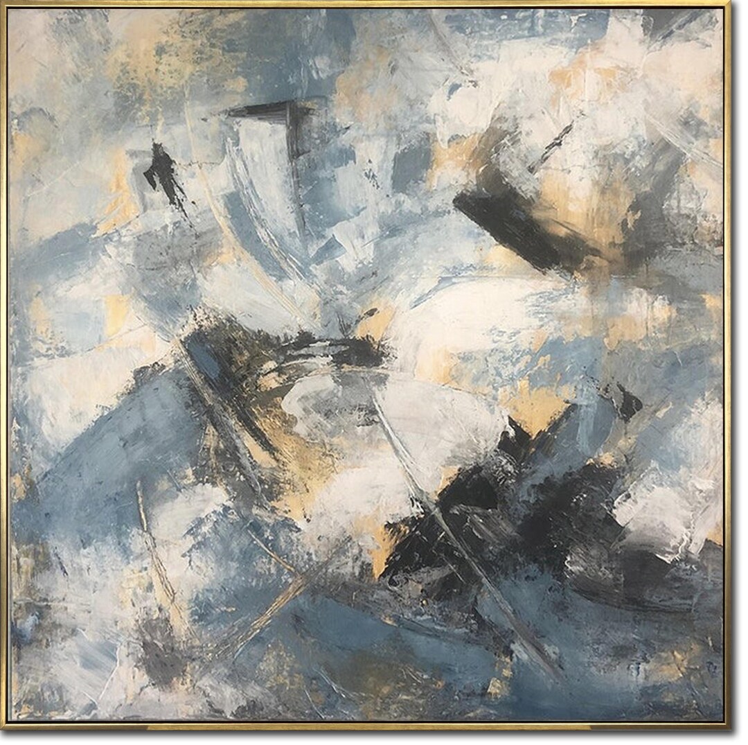 Contemporary Abstract Art Blue and Gold Textured Painting Modern Home ...