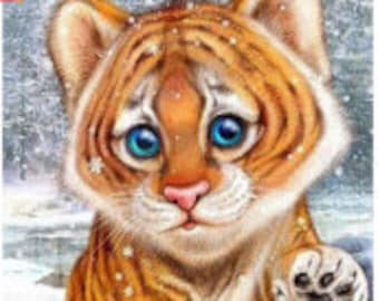 cute baby tiger in snow 5D Diamond Painting Embroidery Kit 40x50 Full Cross Stitch