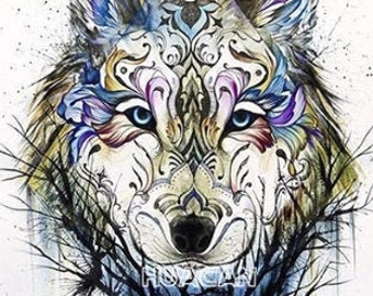 Colorful Wolf 5D Diamond Painting Embroidery Kit 30x40 Full Cross Stitch