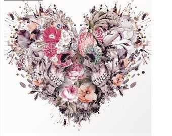 Heart skull flowers Love 5D Diamond Painting Embroidery Kit 40x40 Full Cross Stitch for when your bored with quarantine and covid