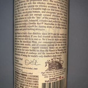 Empty High West Whiskey Bottle Double Rye 19J18 image 3