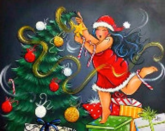 Sexy Santa Woman decorating Christmas tree 5D Diamond Painting Embroidery Kit 30cmx40cm Full Cross Stitch