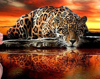 5D Diamond Painting Kit Leopard Sunset 60x50 cm cross stitch embroidery painting kit