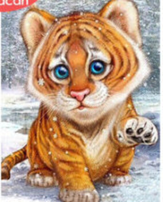 Mignon Bebe Tigre Dans La Neige 5d Diamond Painting Broderie Etsy