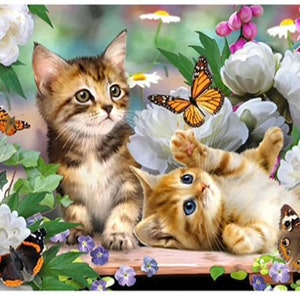 Kitty Cats playing with butterfly 5D Diamond Painting Embroidery Kit 30x40 Full Cross Stitch for quarantine and bored image 1