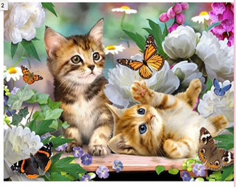 Kitty Cats playing with butterfly 5D Diamond Painting Embroidery Kit 30x40 Full Cross Stitch for quarantine and bored