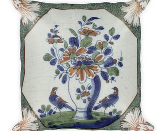 Throw pillow, Antique tile with flowers in vase, Rijksmuseum, 18th century, square 45cm