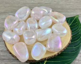Rose Quartz Rainbow Aura - Tumbled, Smooth, Polished - Aura Quartz - Angel Quartz - Reiki Healing