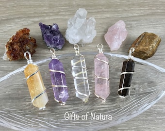 Genuine Brazilian Gemstone Pendants - Double Termination Point - Choose from Amethyst, Clear Quartz, Rose Quartz, Citrine, or Tiger Eye