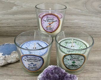 Gemstone Intention Candles - Soy Wax - Choose from Amethyst, Angelite, Aventurine, Rose Quartz, Selenite - HEALING, GUIDANCE, LUCK