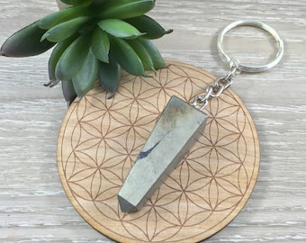 Pyrite Obelisk Keychain - Handcarved - Smoothly Polished - *CREATIVITY* - *CONFIDENCE* - Reiki Healing
