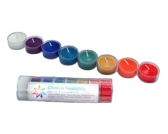Pack of 8 Chakra Tealights - 100% Pure Beeswax Candles - ABSOLUTE BEST! - Handcrafted Western Canada - Bee Friendly - 4 to 5 hours Burn time