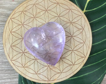 1.5" Light Puffy Amethyst Gemstone Heart - Hand Carved, Polished, Nice inclusions! - "Divine Connection* - *Calming* - Heart Chakra