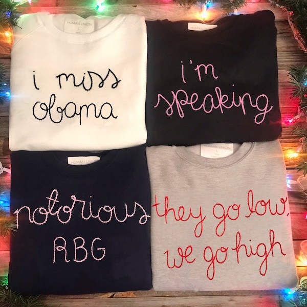 CUSTOM, i miss Barack Sweatshirt, Hand besticktes Fleece-Sweatshirt mit Rundhalsausschnitt, unisex