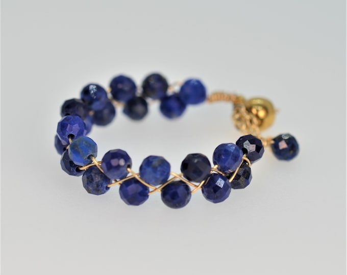 Natural Lapis Lazuli Ring for Women, 14k Gold Filled Wire Wrapped Ring, Adjustable Gold Ring, Hypoallergenic