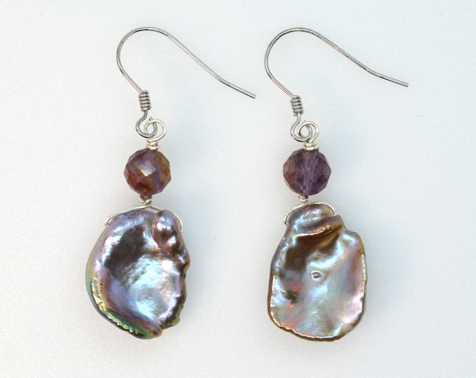 Purple Keshi Pearl Earrings for Women, Genuine High Luster Freshwater Pearls, Natural Color Phantom Amethyst Earrings