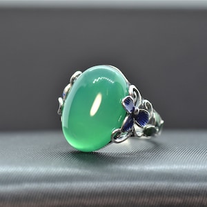 Bague en chrysoprase naturelle pour femme, bague en argent sterling 925, bijoux en émail, bague réglable, hypoallergénique