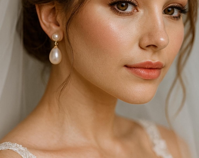 14 mm Large Teardrop Pearl Earrings for Women, Double Freshwater Pearls, Solid 18K Gold Earrings, Silver or Gold Vermeil Bridal Jewelry