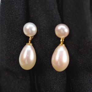 Boucles d'oreilles classiques en perles pour femme, boucles d'oreilles doubles perles d'eau douce très lustrées véritables, bijoux en argent 925, boucles d'oreilles de mariée
