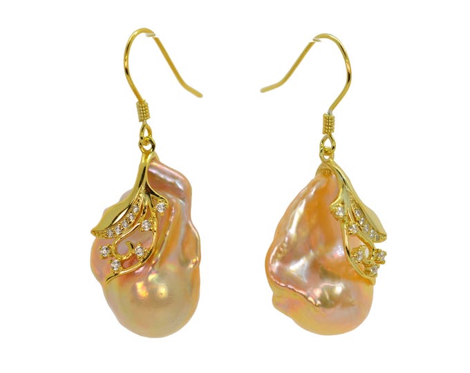 Natural Metallic Color Baroque Pearl Earrings for Women, Fine Gold Vermeil Jewelry, Bridal Earrings, Gift for Her