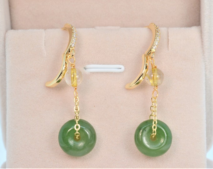 Natural Color Nephrite Jade Earrings for Women, 14K Gold Filled Jewelry, Gold Huggie Hoop Earrings, Hypoallergenic