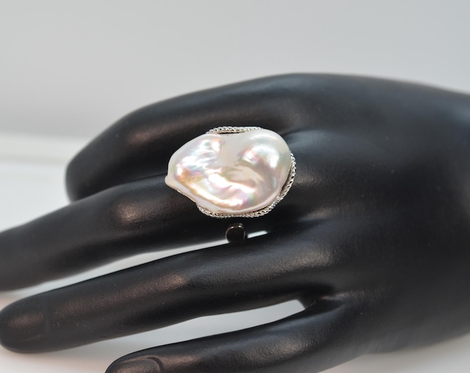 Large Baroque Freshwater Pearl Ring for Women, Fine Solid Sterling Silver, Hypoallergenic