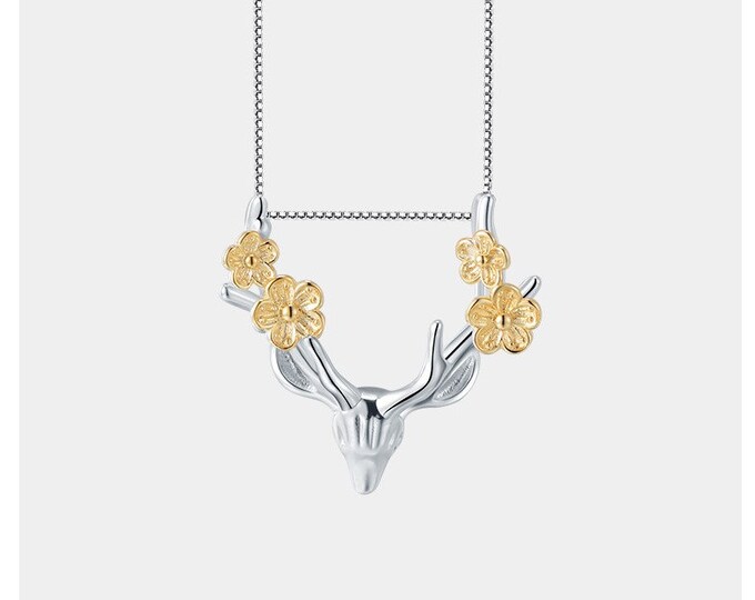 Reindeer Pendant Necklace for Women, 925 Sterling Silver Necklace, Deer Necklace for Girls, Holiday Gift, Hypoallergenic