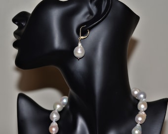 Large Baroque Pearl Earrings, 14K Gold Filled Leverbacks
