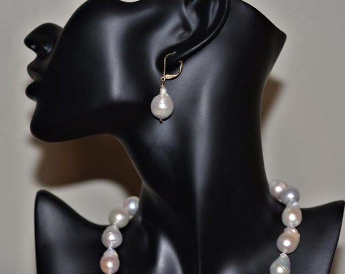 Natural Color Large Baroque Pearl Earrings for Women, 14K Gold Filled French Lever Back Earrings, Wedding Jewelry