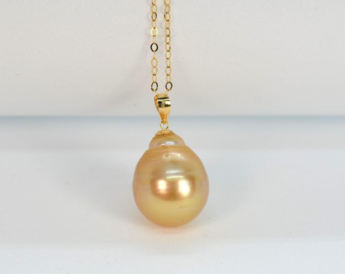 Golden South Sea Pearl Pendant, Solid 18K Gold Bail (Pendant Only)