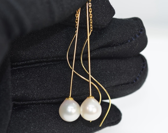 Gold Vermeil Freshwater Pearl Threader Earrings, Fine Dangle Jewelry