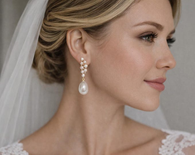 Classic Pearl Earrings for Women, Genuine Teardrop Freshwater Pearl Earrings, Fine Gold Vermeil Jewelry, Bridal Earrings