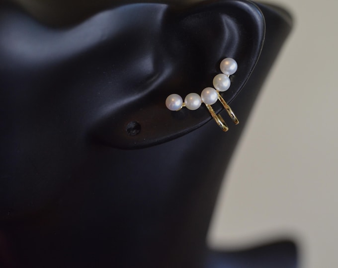 Freshwater Pearl Ear Cuff | Gold Vermeil Ear Climber | No-Piercing Ear Cuff | Minimalist Pearl Ear Wrap | Elegant Bridal Jewelry
