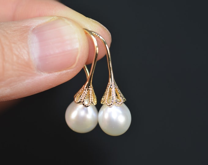 Extra Luster Freshwater Pearl Earrings for Women, 14K Gold Filled Earrings, Hypoallergenic