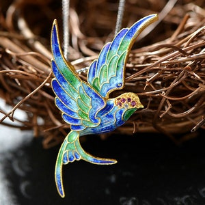 Swallow Pendant Necklace for Women, Enamel Jewelry, 925 Sterling Silver Necklace, 18 Inch Chain, Hypoallergenic