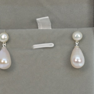 Classic Pearl Earrings for Women, Genuine Long Teardrop Freshwater Double Pearl Earrings, 925 Silver Jewelry, Bridal Earrings, Made to Order