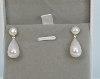 Boucles d'oreilles classiques en perles pour femme, véritables boucles d'oreilles longues en forme de larme d'eau douce, bijoux en argent 925, boucles d'oreilles de mariée, sur commande