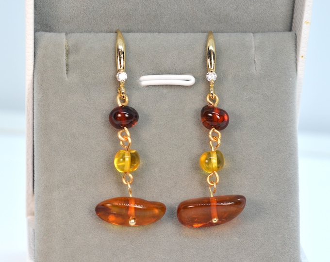Genuine Baltic Amber Earrings for Women, 14K Gold Filled Jewelry, Gift for Her, Hypoallergenic