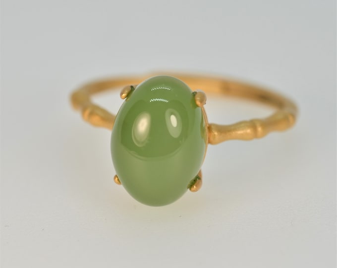 Natural Green Nephrite Jade Ring for Women, 925 Sterling Silver Ring, Gold Vermeil Jewelry, Adjustable Ring, Hypoallergenic