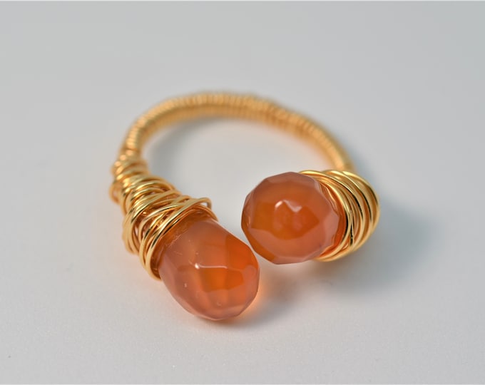 Handmade Carnelian Ring, 14k Gold Filled Wire Wrapped, Adjustable