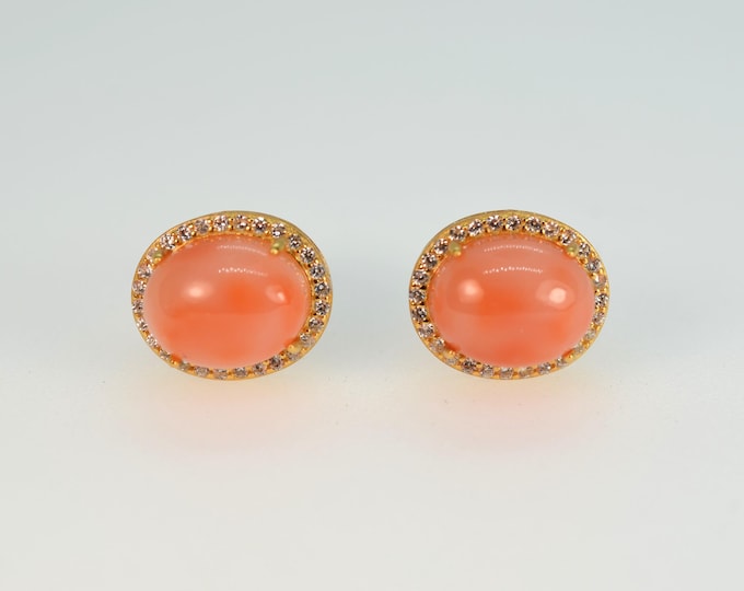 Genuine Angel Skin Deep Sea Coral Earrings for Women, Fine Gold Vermeil Jewelry, Bridal Earrings