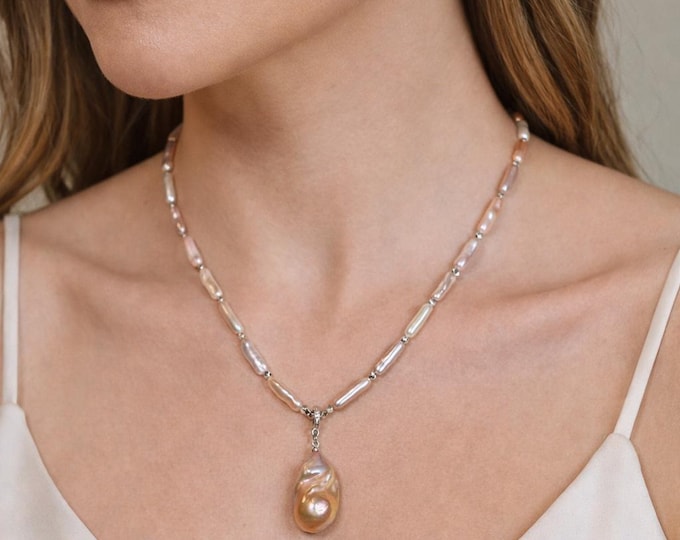 Designer Freshwater Baroque Pearl Necklace for Women, Natural Metallic Multicolor, Versatile Bridal & Statement Jewelry