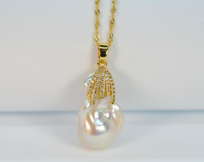 Baroque Freshwater Pearl Necklace for Women, Fine Gold Vermeil Jewelry, 18 Inch Chain Necklace, Hypoallergenic