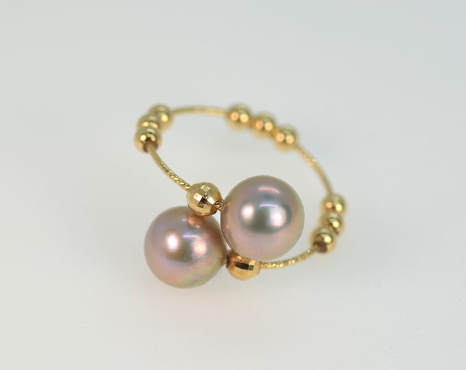 Freshwater Pearl & Solid 18K Gold Adjustable Ring | Minimalist Pearl Ring | US Sizes 5–7