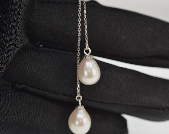 Double Freshwater Pearl Pendant Necklace for Women, Solid Sterling Silver Jewelry, Adjustable Chain Necklace