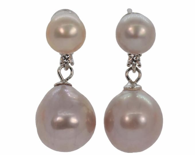 Metallic Purple Pearl Earrings for Women, Double Freshwater Pearl Earrings, Solid Sterling Silver Jewelry, Bridal Earrings