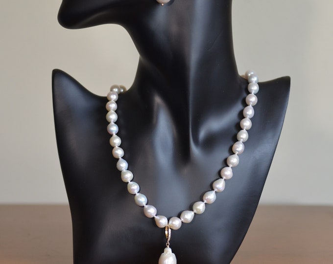 Baroque Pearl Necklace and Earrings Set for Women, 14k Gold Fill, Natural Color Freshwater Pearls