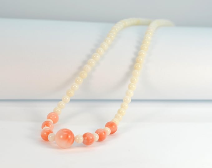 Solid 14 K Gold Natural Color Deep Sea Coral Necklace for Women, White and Pink Coral Necklace, 16" Choker Necklace, Hypoallergenic
