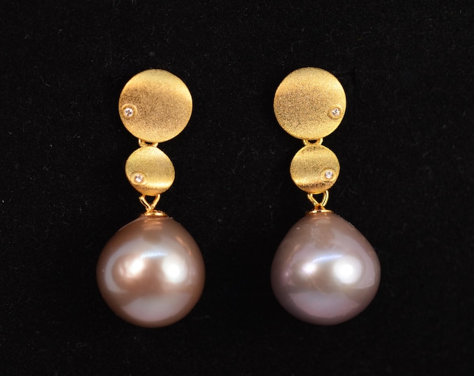 Edison Freshwater Pearl Earrings for Women, Brushed Gold Vermeil Jewelry
